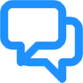 A blue icon of two overlapping speech bubbles, commonly used as a chat or messaging symbol.
